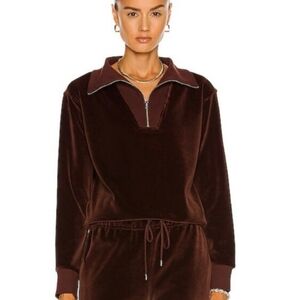 Nili Lotan Bentley Quarter Zip Velvet Chocolate Brown Pullover Sweater